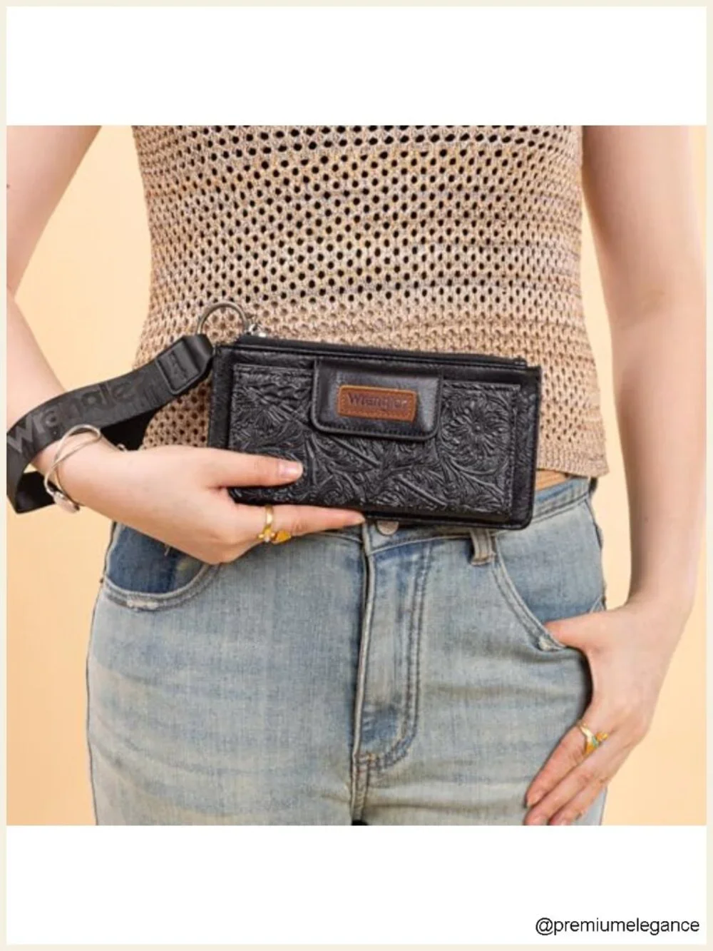 Western Wristlet Wallet with RFID Blocking, Faux Leather, 10 Card Slots
